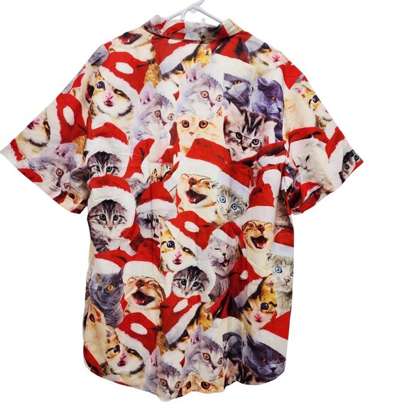 Mens Christmas Cat Print Button-Up Short Sleeve Shirt By SSLR Size XL - Picture 4 of 8